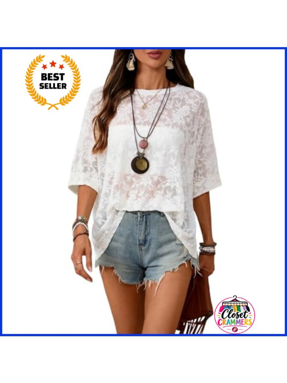 Boho Floral Embroidery Sheer Mesh Short Sleeve Top
